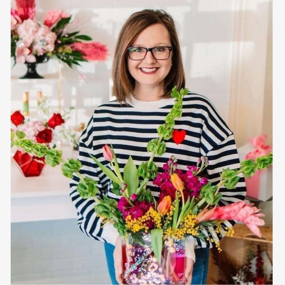 Striped Navy and White with Red Heart Pullover Knit Sweater Crewneck - Picture 9 of 9